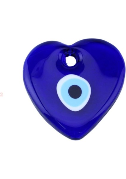 Cam Nazar Boncuğu Delikli Kalp Modeli Büyük Boy 9x9 cm