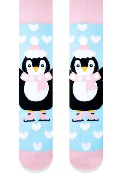 Penguen Kalpler Pembe Renkli Çorap