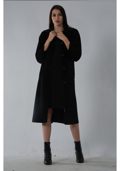 Siyah Bebe Yaka Çift Cepli Kaban 31050686.01