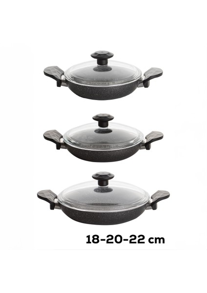 Galaksi 6 Parça Döküm Alüminyum Sahan Seti- 4 mm 6 Parça Döküm Sahan Set 18-20-22 cm