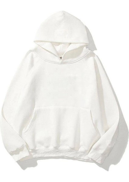 Beyaz Triangle Tree Basklı Oversize Kapüşonlu Sweatshirt