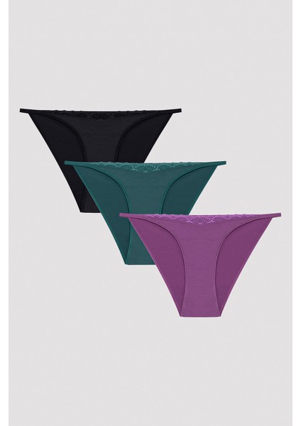 Micro Dantel Detaylı 3 lü Slip Külot