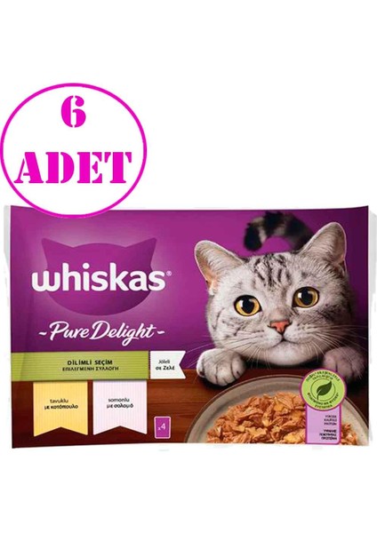 Pouch Pure Delight Jöle Içinde Tavuklu ve Somonlu Yetişkin Kedi Konservesi 85GR (4'lü) 6 Ad