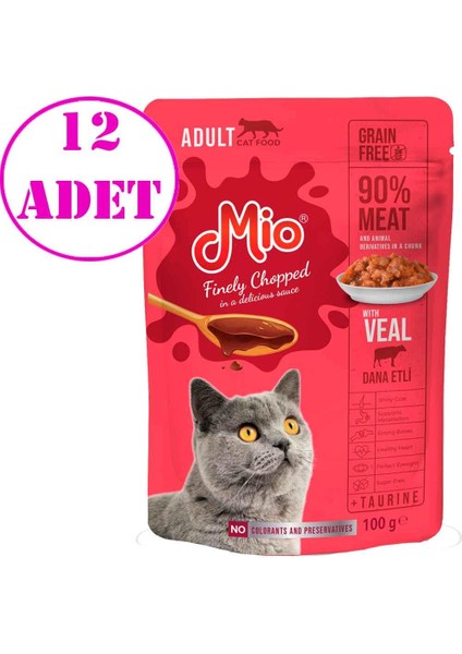 Kedi Yaş Mama Dana Etli 100 gr 12 Ad