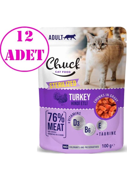 Kısır Kedi Yaş Maması Hindi Etli 100 gr 12 Ad