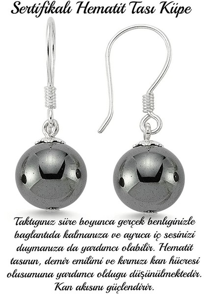 Sertifikalı Hematit Taşı Doğal Taş Küpe (Kan Taşı)