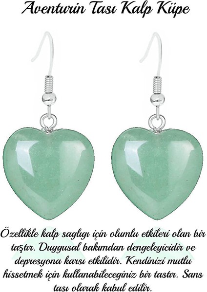 Sertifikalı Kalp Kesim Aventurin Taşı Doğal Taş Küpe