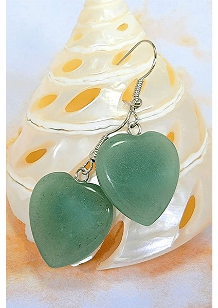 Sertifikalı Kalp Kesim Aventurin Taşı Doğal Taş Küpe modelleri