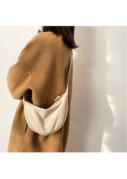 Küçük Çanta Kadın Çanta 2023 Yeni Moda Trend Kore Omuz Çanta Messenger Çanta Katı Renk Öğrenci Sanat Yarım Yuvarlak Çanta (Yurt Dışından) fırsatları