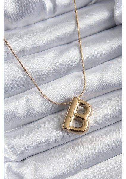 316L Çelik Gold Renk Bubble "B" Harf Model Kadın Kolye
