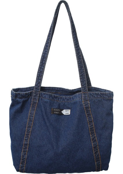 Yaz Denim Rahat Omuz Çantası Kore Versiyonu 2023 Yeni Basit Moda Banliyö Çanta Taşınabilir Toto Çanta Kadın (Yurt Dışından)