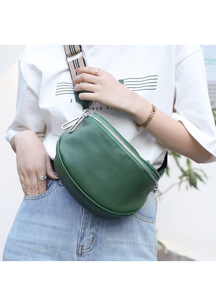 Moda Eyer Çantası Kadın Çantası 2024 Yeni Hakiki Deri Crossbody Çanta Çift Fermuarlı Ilk Katman Inek Derisi Küçük Çanta Omuzdan Askili Çanta (Yurt Dışından)