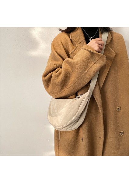 Küçük Çanta Kadın Çanta 2023 Yeni Moda Trend Kore Omuz Çanta Messenger Çanta Katı Renk Öğrenci Sanat Yarım Yuvarlak Çanta (Yurt Dışından) indirimleri