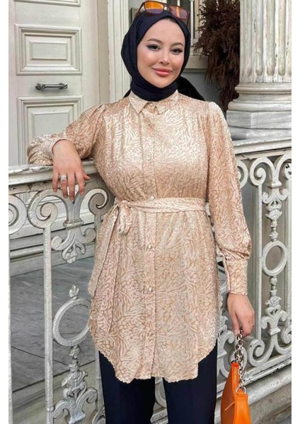 Desenli Bej Tesettür Tunik 92671BEJ