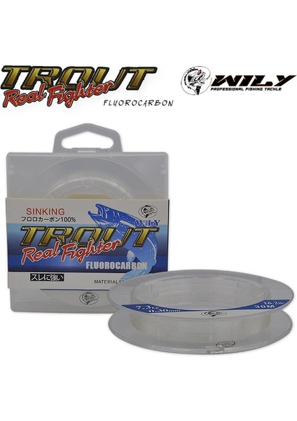 %100 Flourocarbon Misina Wily Sinking Trout 30MT Farklı Bedenler 0,30MM