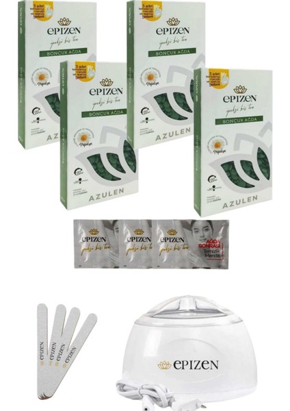 4 Adet Azulen 200GR Boncuk Ağda, Isıtıcı Makina,spatula,temizleme Mendili