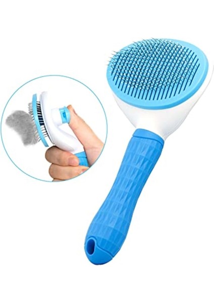 Clean Otomatik Temizlenen Tuşlu Evcil Hayvan Fırçası Kedi Köpek Tüy Toplayıcı Tarak - Mavi