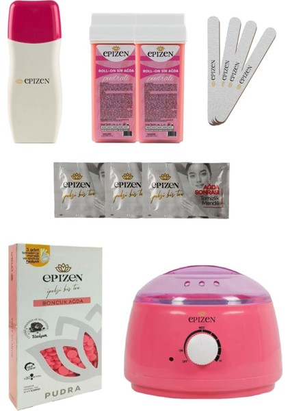 Pink Serisi Boncuk Ağda Isı Ayarlı Makina Kartuş Makina Spatula Temizleme Mendil Seti