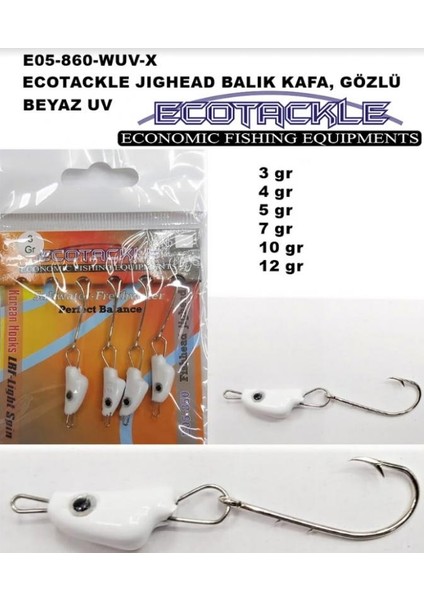 Balıkkafa Jighead Hareketli Beyaz Glowlu 12GR