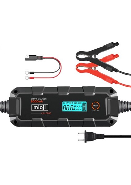 Mio 6000 6A 6V ve 12V Araba Şarj, Akü Bakım, Damlama Şarj Cihazı ve Motosiklet, ATV, Lityum ve Derin Döngülü Aküler için Kükürt Giderici Akıllı  Akü Şarj Cihazı