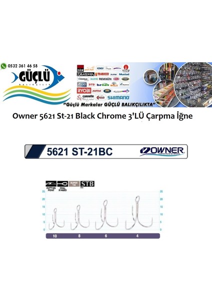 Rapala Iğnesi Owner 5621 St-21 Black Chrome 3’lü Iğne No:4 fiyatları