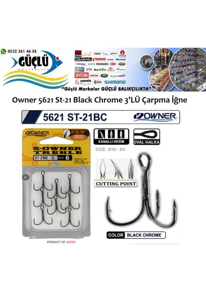 Rapala Iğnesi Owner 5621 St-21 Black Chrome 3’lü Iğne No:10