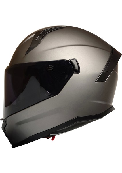 M-910 Mat Gri Güneş Vizörlü Kask (Siyah Camlı)