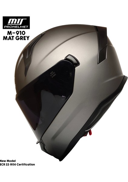 M-910 Mat Gri Güneş Vizörlü Kask (Siyah Camlı)