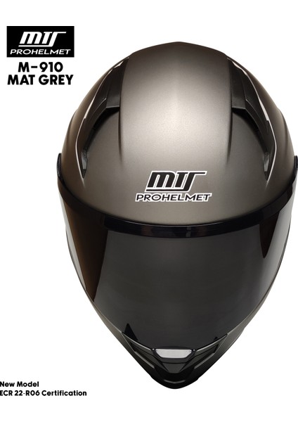 M-910 Mat Gri Güneş Vizörlü Kask (Siyah Camlı)