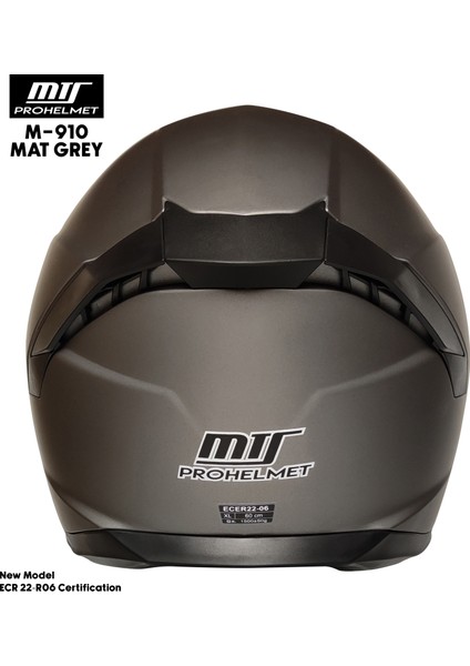 M-910 Mat Gri Güneş Vizörlü Kask (Siyah Camlı)