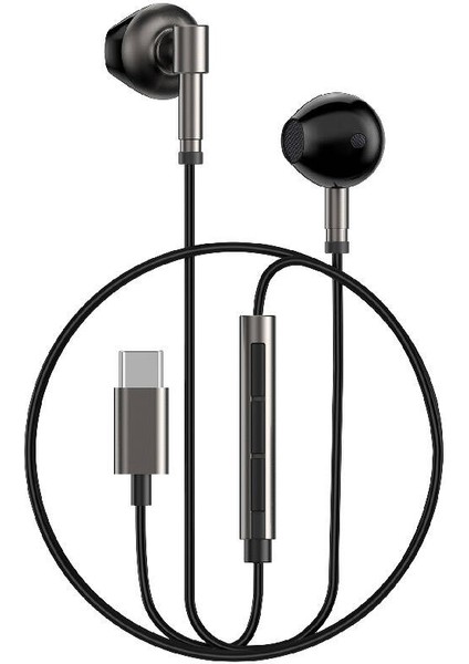 Type-C Kulakiçi Kablolu Kulaklık Wiwu EB316 Hi-Fi Ses Kaliteli Siyah