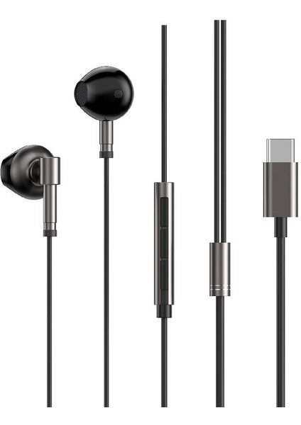 Type-C Kulakiçi Kablolu Kulaklık Wiwu EB316 Hi-Fi Ses Kaliteli Siyah