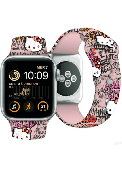 Watch 38MM Uyumlu Kordon Hello Kitty Orjinal Lisanslı Etiket Graffiti Yumuşak Strap Kayış