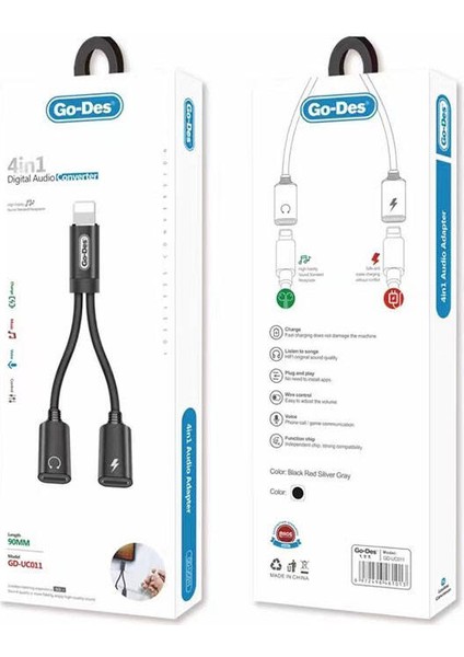 iPhone Şarj ve Ses Dönüştürücü Go Des GD-UC011 Lightning 2in1 Kablo Siyah