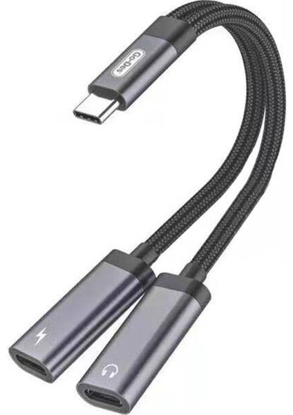 Type-C Şarj ve Ses Dönüştürücü Go Des GD-UC311 Type-C 2in1 Kablo Siyah