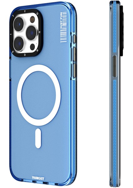 Apple iPhone 15 Pro Max Uyumlu Magsafe Şarj Özellikli Youngkit Crystal Color Serisi Kılıf Mavi