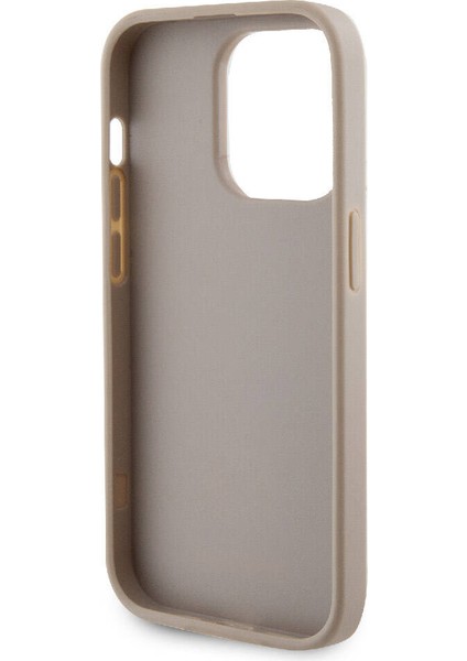 Apple iPhone 15 Pro Uyumlu Guess Lisanslı Deri 4g Metal Logo Strass Kılıf Gold