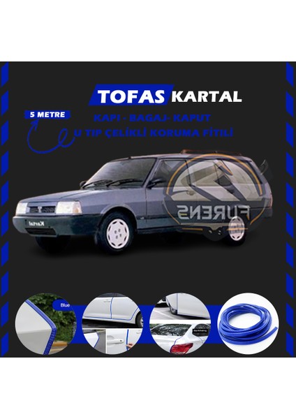 Tofaş Kartal Oto Araç Kapı Koruma Fitili 5metre Parlak Mavi Renk