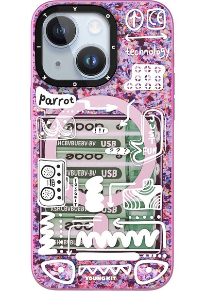 Apple iPhone 15 Uyumlu Magsafe Şarj Özellikli Youngkit Dark Matter Serisi Kılıf Pembe