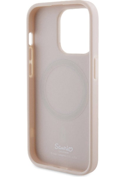 Apple iPhone 15 Pro Hello Kitty Lisanslı Magsafe Özellikli Baskı Logolu Uyuyan Kitty Deri Pembe