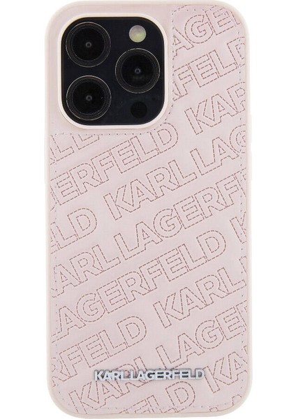 Apple iPhone 15 Pro Max Lisanslı Metal Yazı Logolu Dikişli Logo Kapitone Pembe