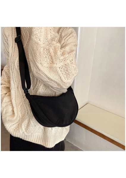 Küçük Çanta Kadın Çanta 2023 Yeni Moda Trend Kore Omuz Çanta Messenger Çanta Katı Renk Öğrenci Sanat Yarım Yuvarlak Çanta (Yurt Dışından)