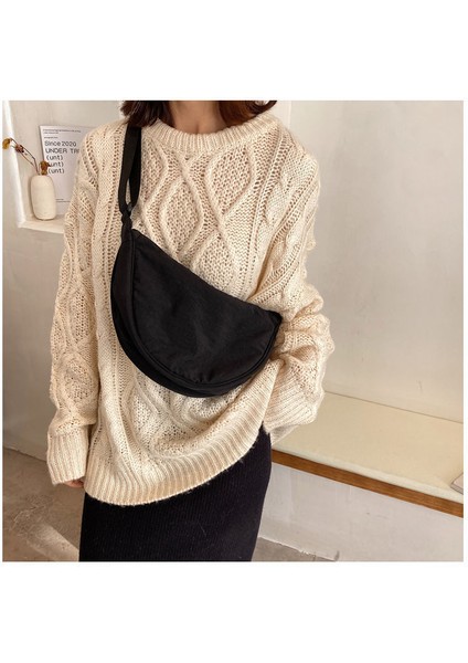 Küçük Çanta Kadın Çanta 2023 Yeni Moda Trend Kore Omuz Çanta Messenger Çanta Katı Renk Öğrenci Sanat Yarım Yuvarlak Çanta (Yurt Dışından) modelleri
