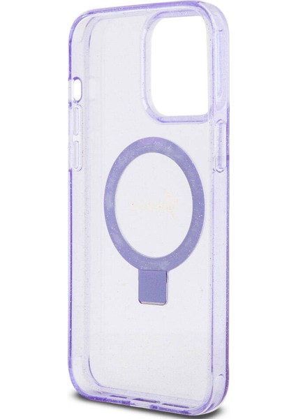 Apple iPhone 15 Pro Max Uyumlu Guess Lisanslı Magsafe Özellikli Simli Ring Standlı Mor