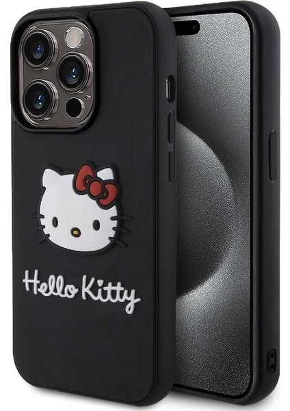 Apple iPhone 15 Pro Max Uyumlu Hello Kitty Lisanslı Ikonik Logolu 3D Rubber Kitty Head Siyah