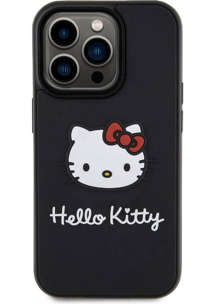 Apple iPhone 15 Pro Max Uyumlu Hello Kitty Lisanslı Ikonik Logolu 3D Rubber Kitty Head Siyah