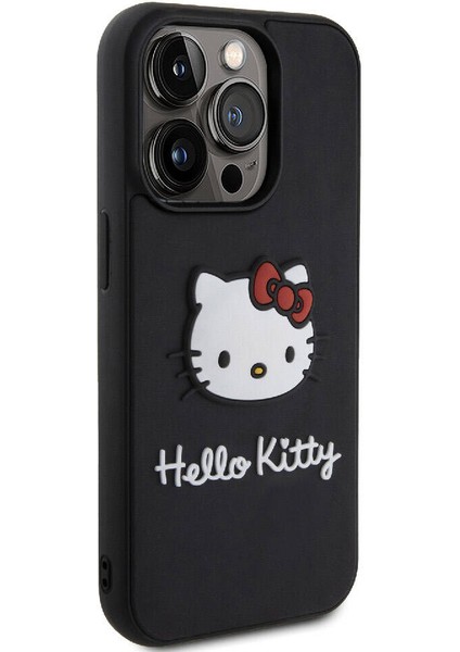 Apple iPhone 15 Pro Max Uyumlu Hello Kitty Lisanslı Ikonik Logolu 3D Rubber Kitty Head Siyah