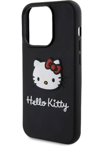 Apple iPhone 15 Pro Max Uyumlu Hello Kitty Lisanslı Ikonik Logolu 3D Rubber Kitty Head Siyah