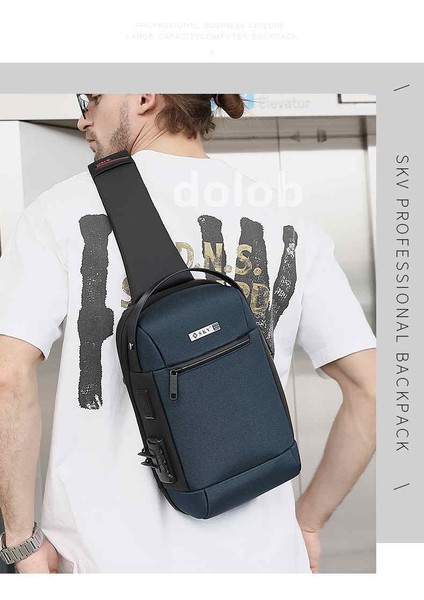 Göğüs Çantası Erkek Iş Crossbody Çanta Erkek USB Omuz Çantası Moda Rahat Çok Fonksiyonlu Rahat Göğüs Çantası (Yurt Dışından)
