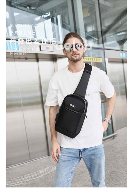 Göğüs Çantası Erkek Iş Crossbody Çanta Erkek USB Omuz Çantası Moda Rahat Çok Fonksiyonlu Rahat Göğüs Çantası (Yurt Dışından)